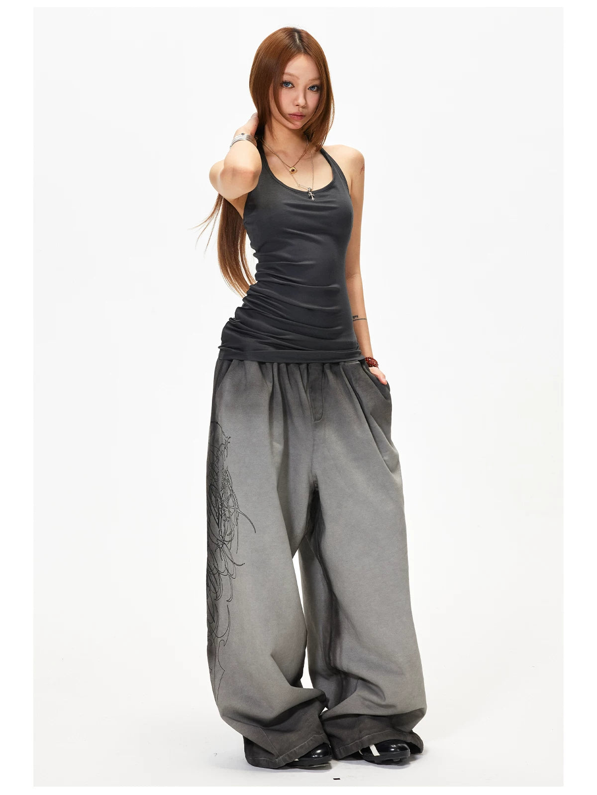 Embroidered Wide Leg Pants