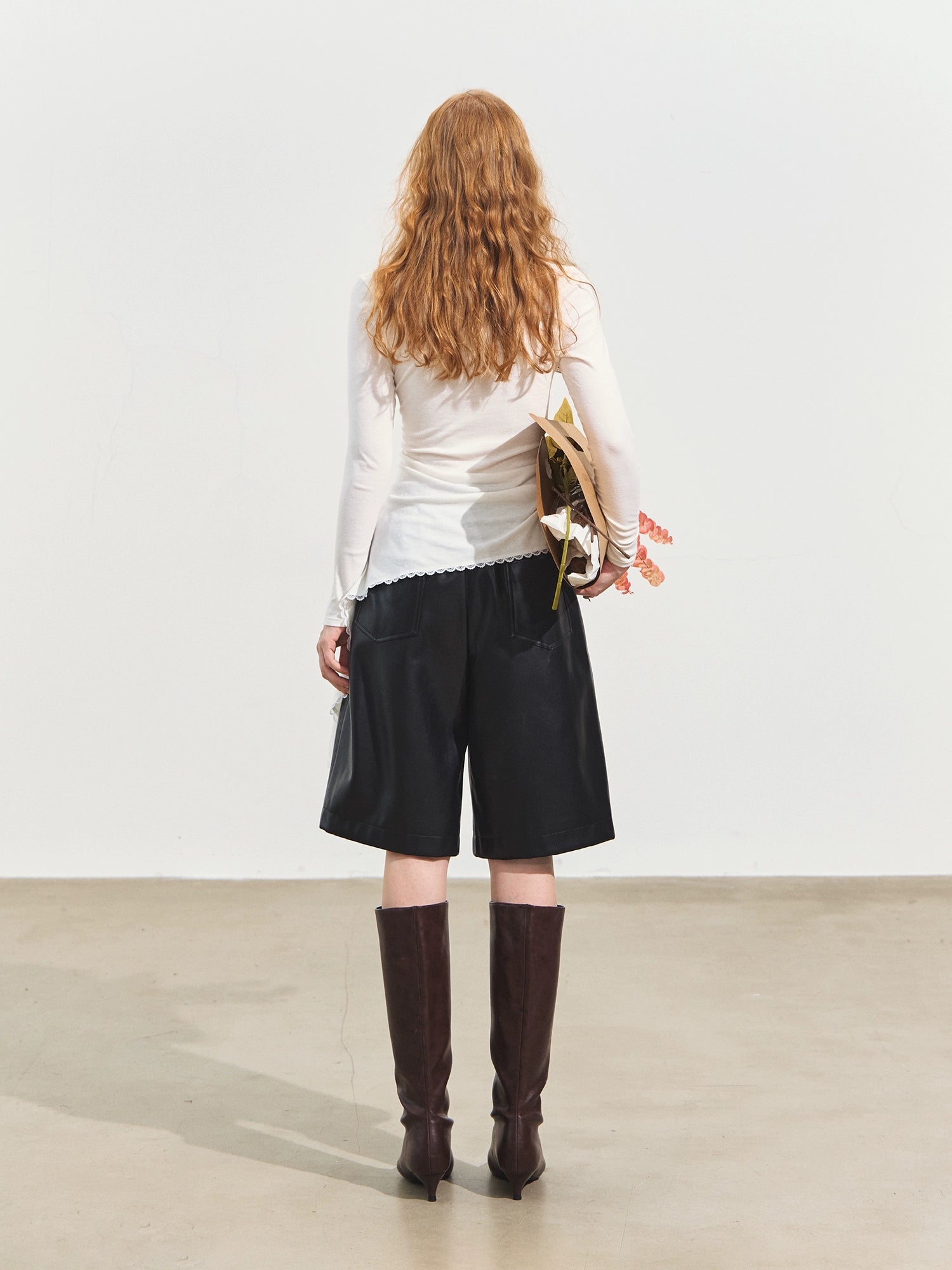 Faux Leather Wide-Leg Shorts