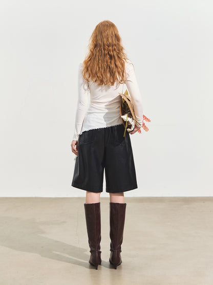 Faux Leather Wide-Leg Shorts