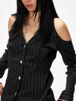 V-Neck Striped Ruched Shirt