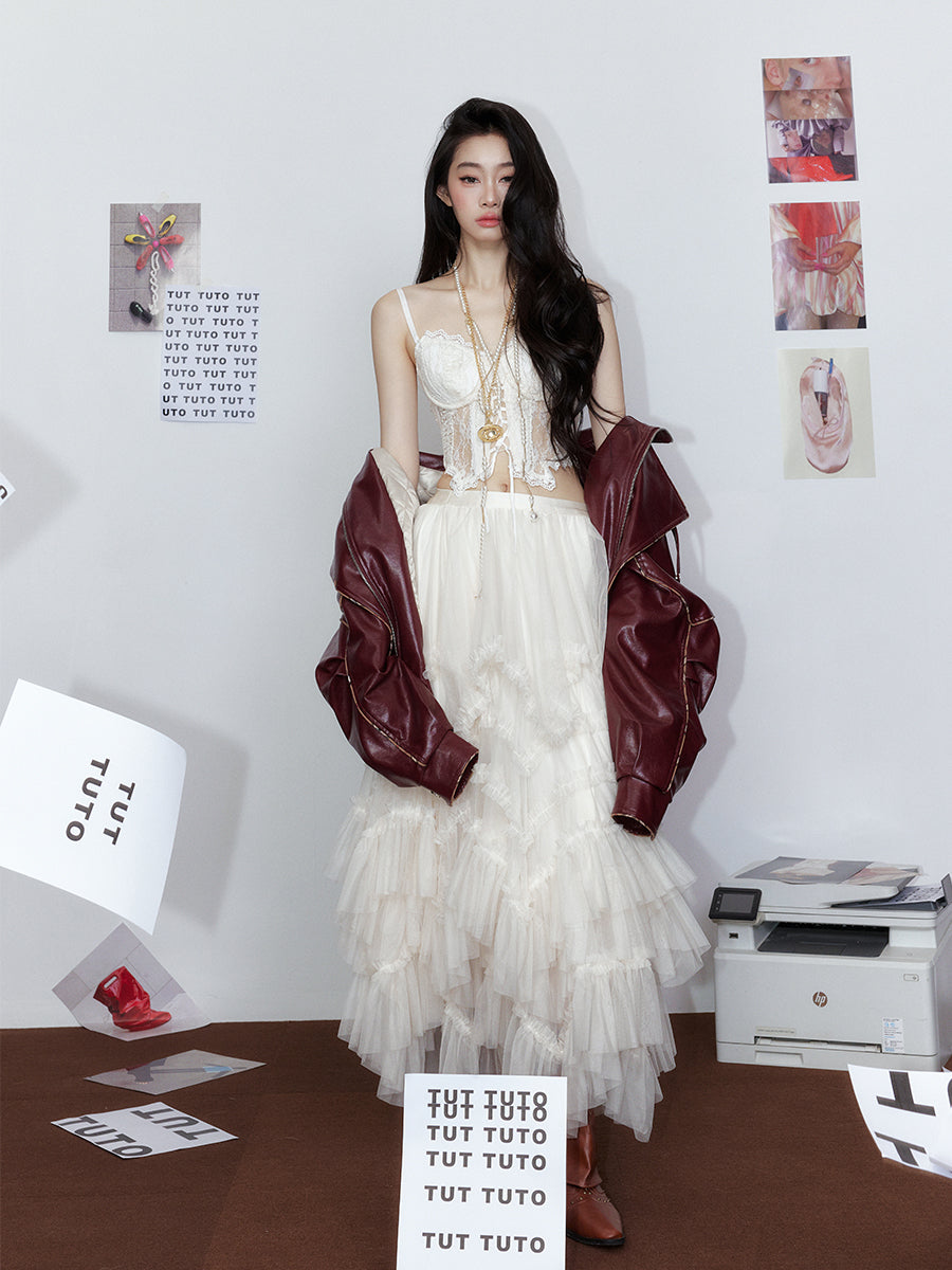 A-Line Long Skirt with Flared Tulle