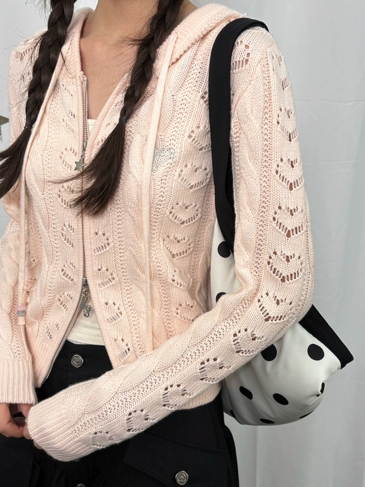 Cat-Ear Cable Knit Hoodie