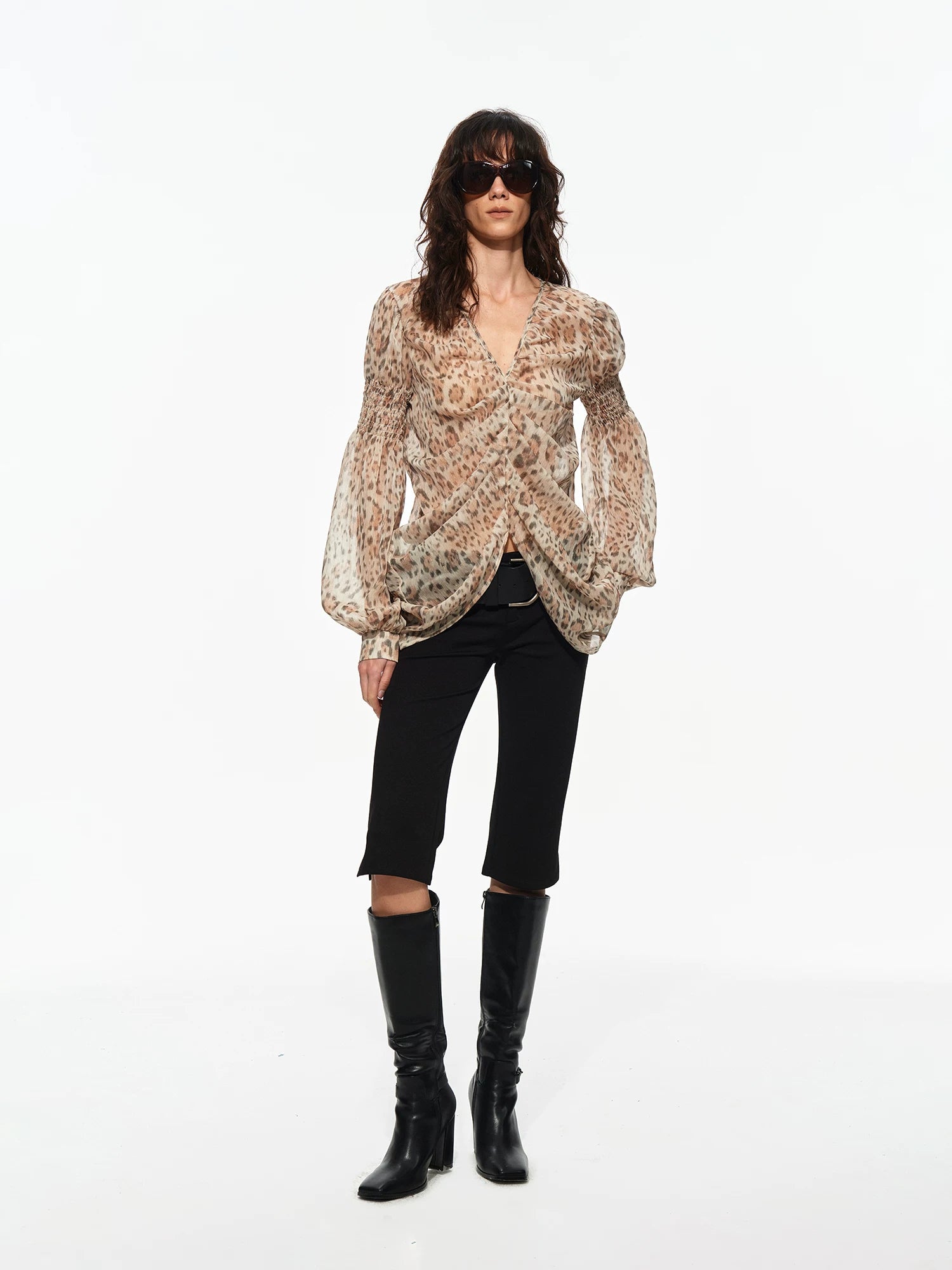 Draped Chiffon V Blouse