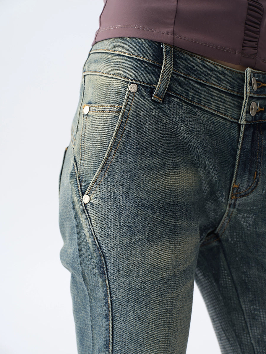 Light-Wash Sequined Micro-Flare Jeans