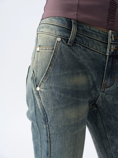 Light-Wash Sequined Micro-Flare Jeans