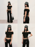 Black Off-Shoulder Lace Top