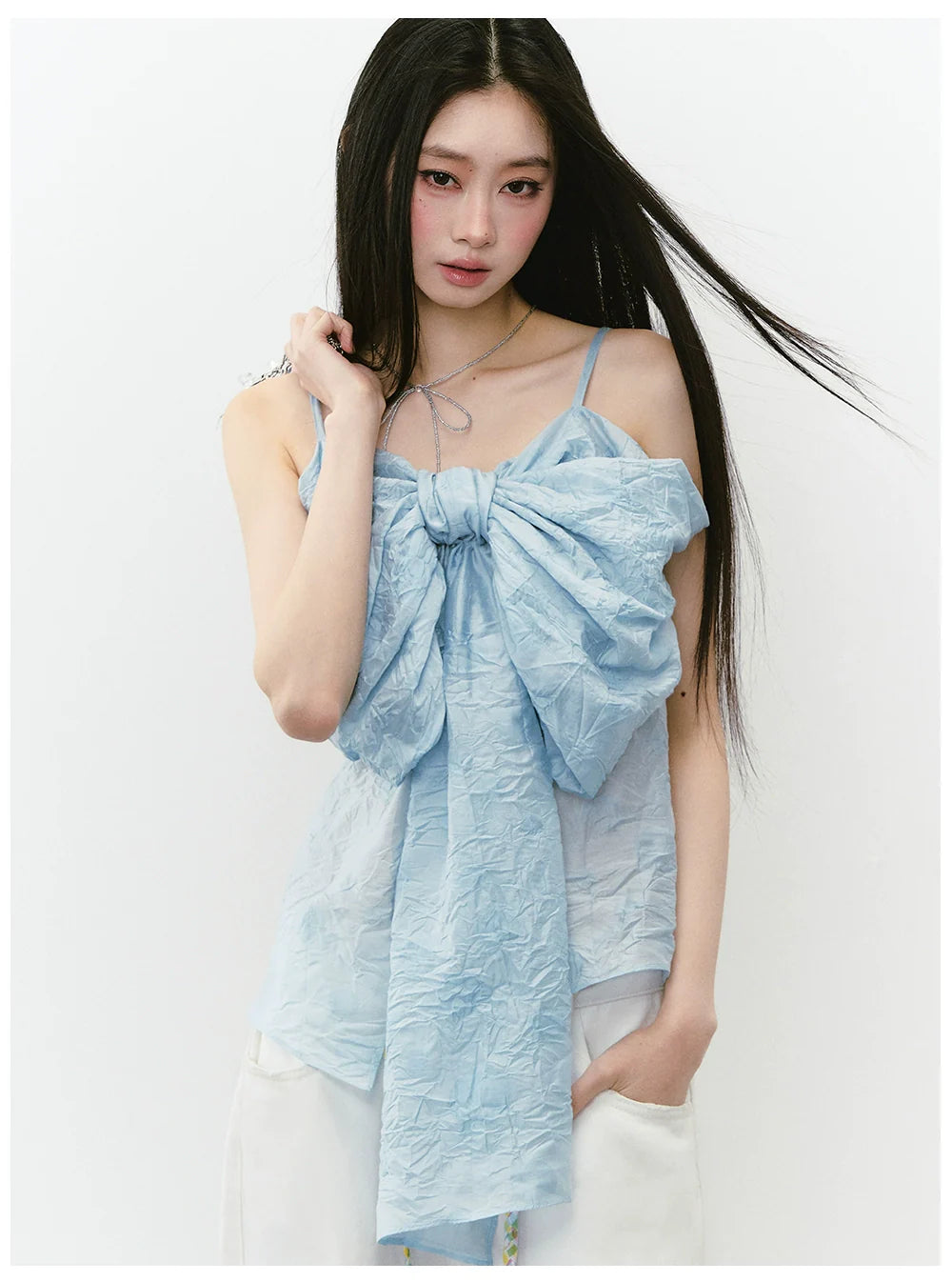 Large Bow Pleated Lightweight Cami Vest