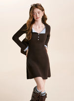 Contrast-Collar Knit Dress
