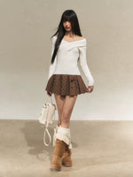 Off-Shoulder V-Neck Knit Top