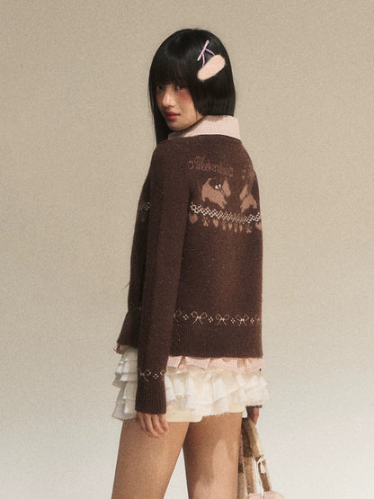 Fair Isle Collar Knit Cardigan