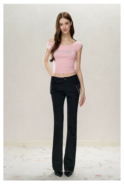 Black Low-Rise Slit Pants