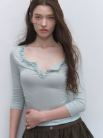 Lyocell Ruffle V-Neck Top