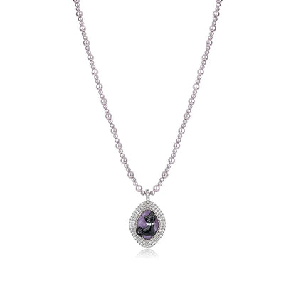 Cat Enamel Purple Pearl Necklace