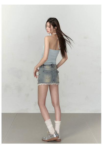 Black &amp; Blue Irregular Drawstring Slimming Tank Top