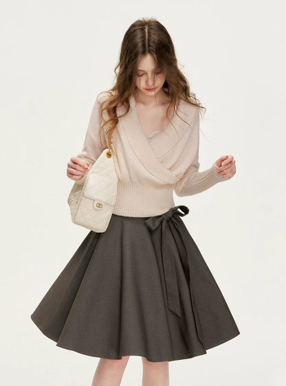 Gray Bow-Tie A-Line Skirt
