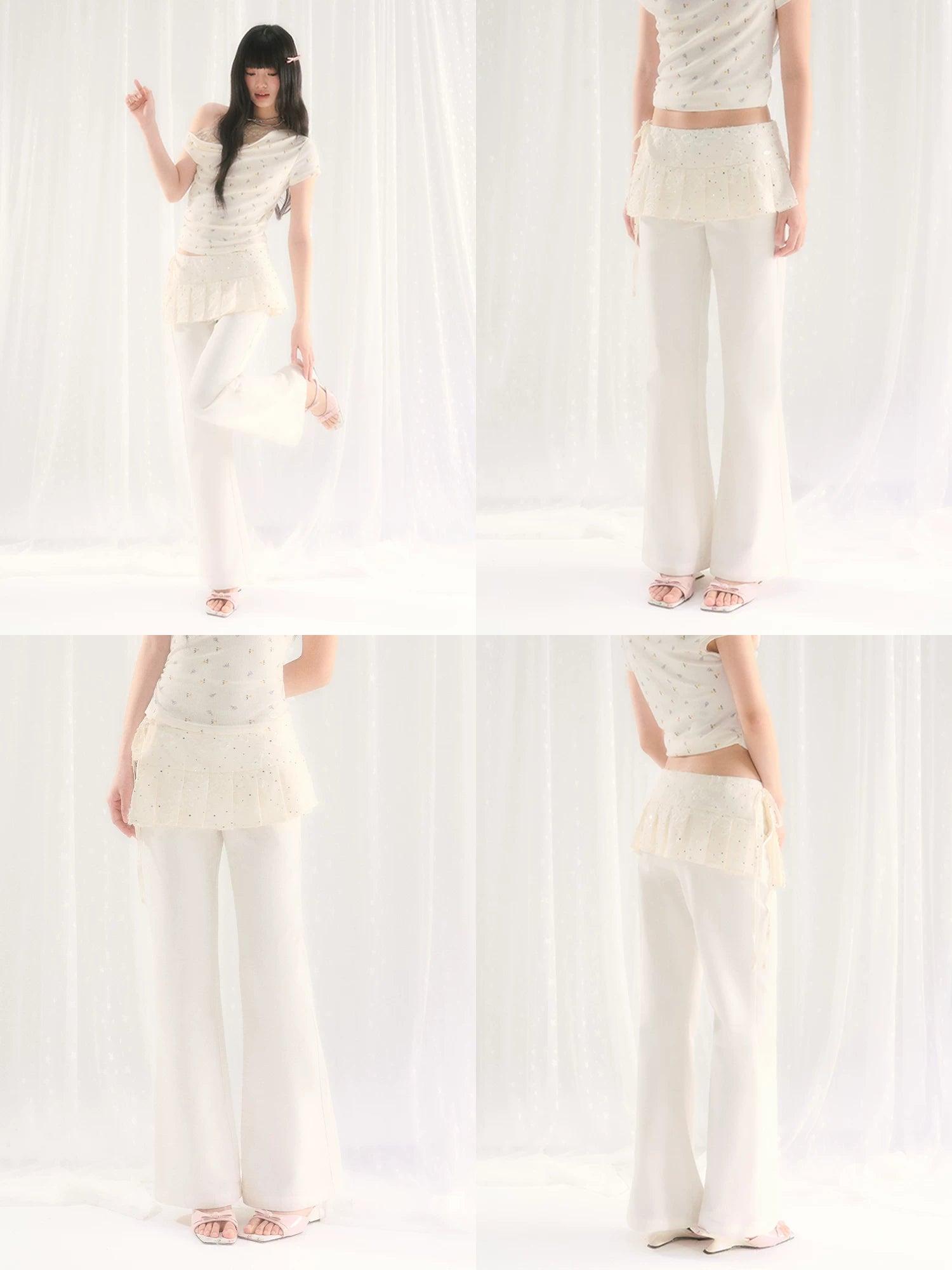 White Sequin Detachable Pants Set