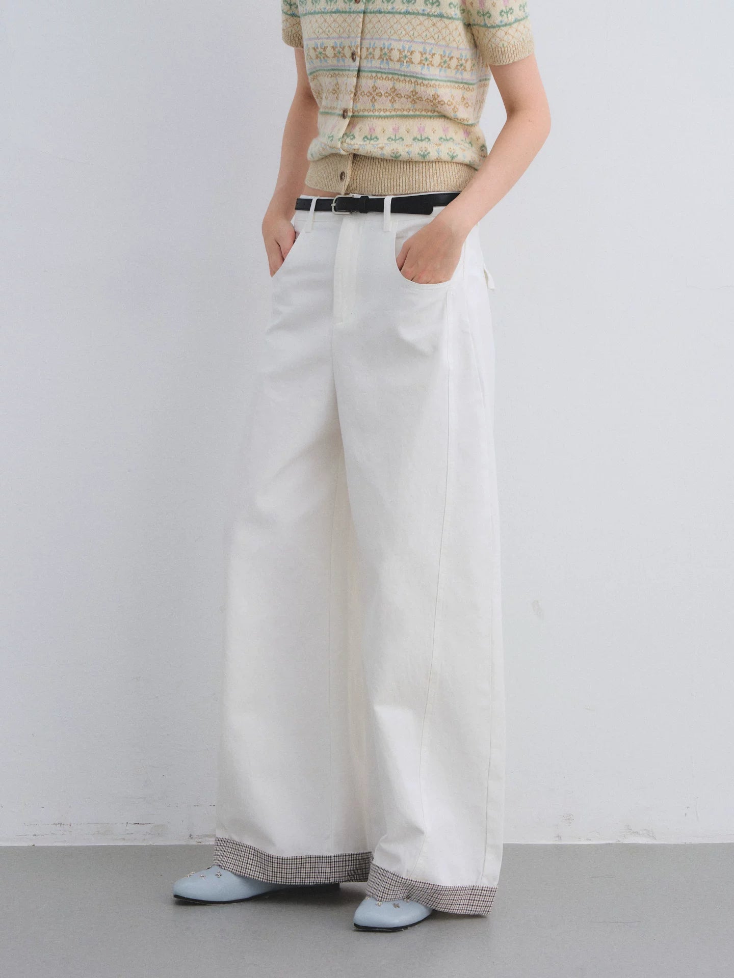 Plaid Cuff Curved Pants