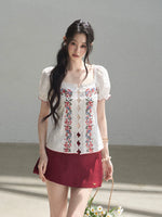 Rose Lace Puff Sleeve Top