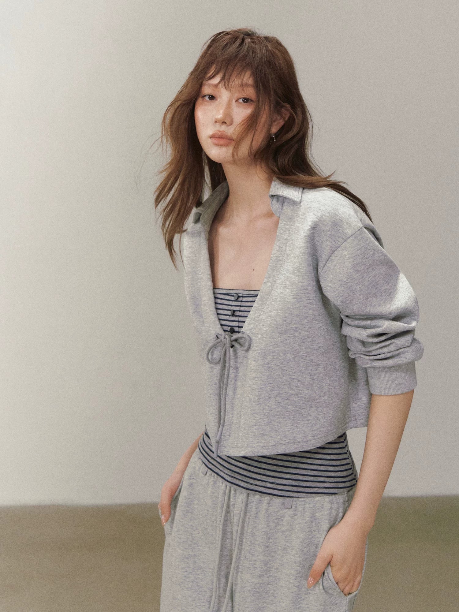 Ruched V Neck Layered Top