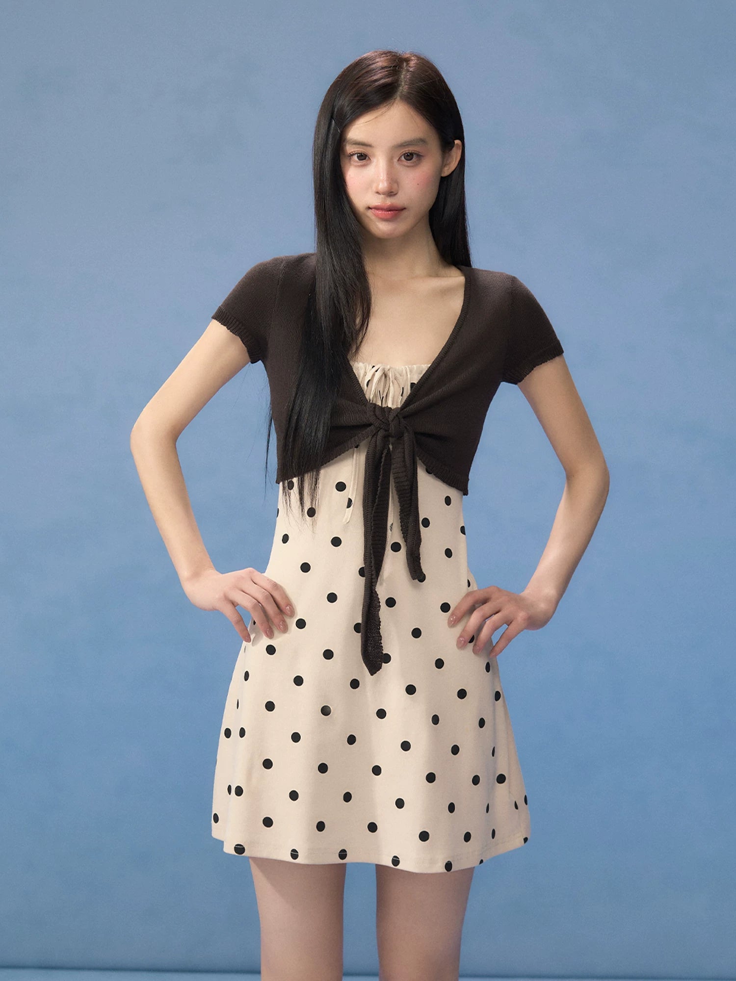 Brown Polka Dot Dress Set