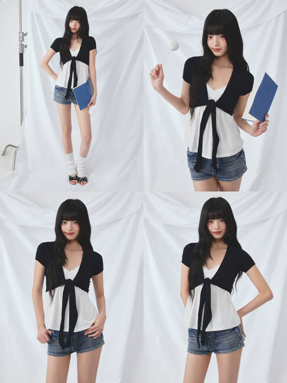 Tie Cardigan Camisole Set