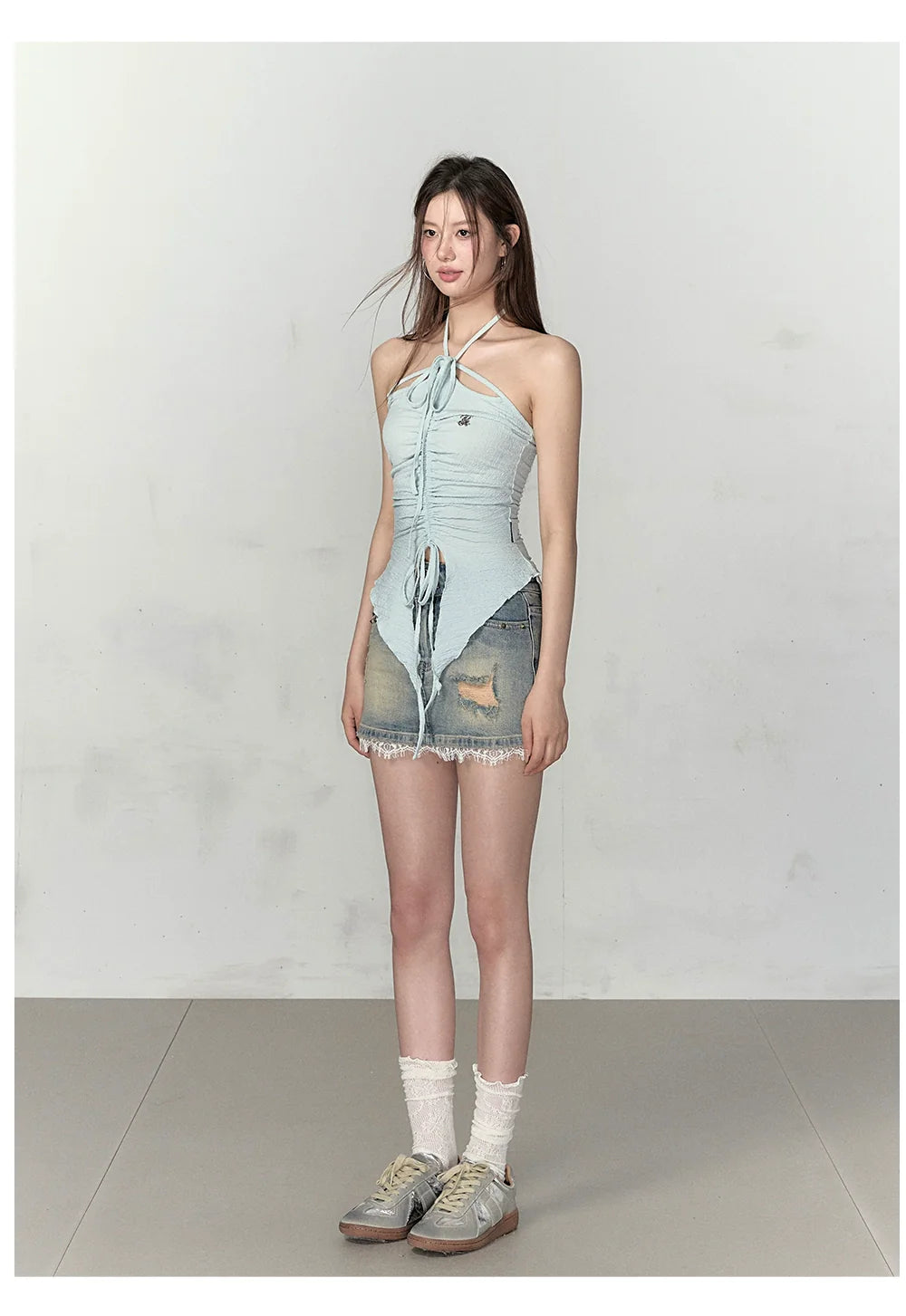 Black &amp; Blue Irregular Drawstring Slimming Tank Top
