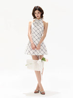 White Silk Plaid Dress