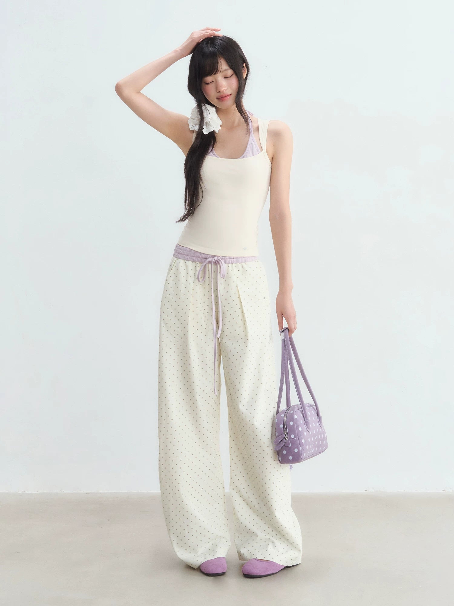 Apricot Star Printed Wide-Leg Pants