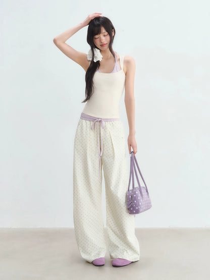 Apricot Star Printed Wide-Leg Pants
