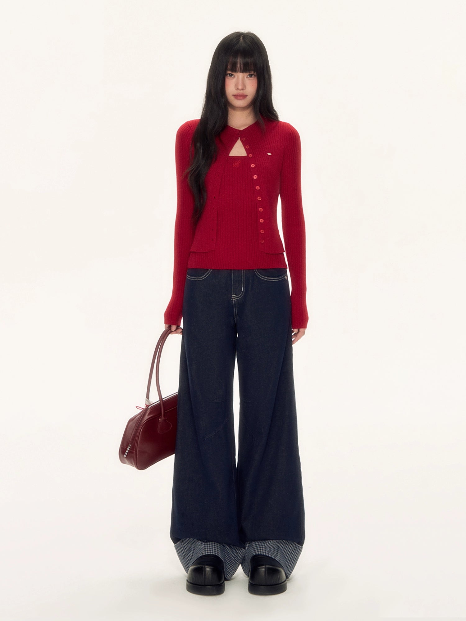 Red Knit Cardigan &amp; Vest Set