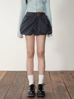 Khaki & Navy Blue Pleated A-Line Skirt