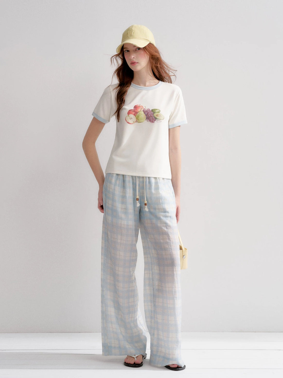 White And Blue Fruit Print Tee