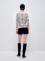Gray Slightly Sheer V-Neck Long Sleeve Base Layer
