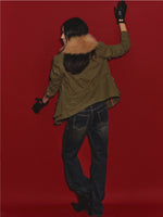 Mud-Blue Contrast-Stitch Flare Jeans