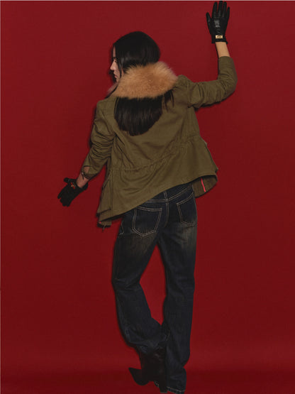 Mud-Blue Contrast-Stitch Flare Jeans