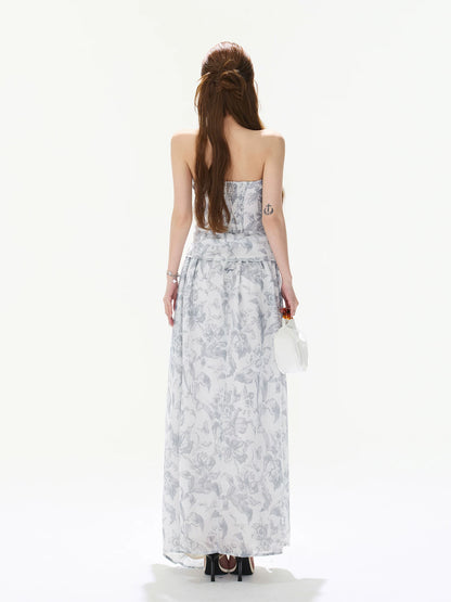 Gray Asymmetric Halter Top &amp; Skirt Set