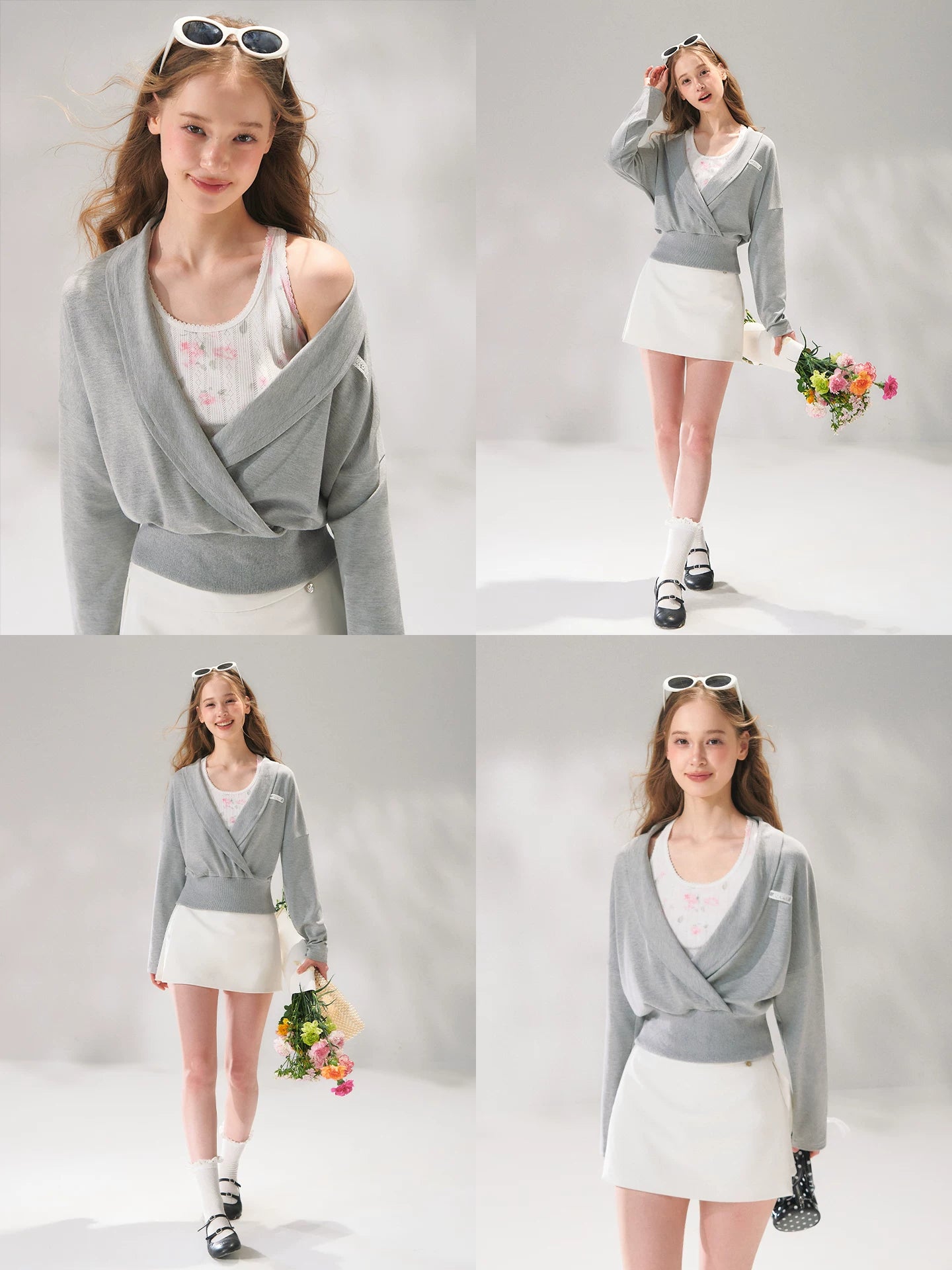Cross V-neck Cropped Sweatshirt