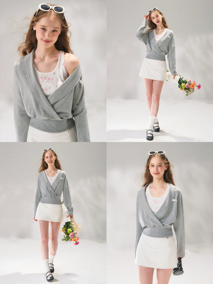 Cross V-neck Cropped Sweatshirt