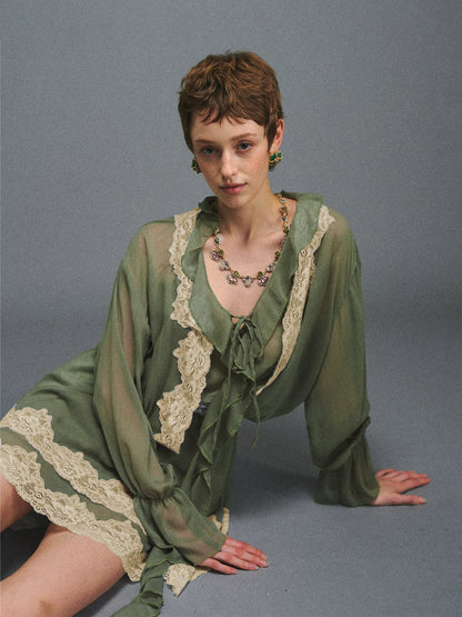 Moss Green Lace Layered Mini Dress