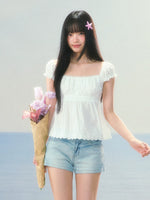 Lace Jacquard Puff Sleeve Top