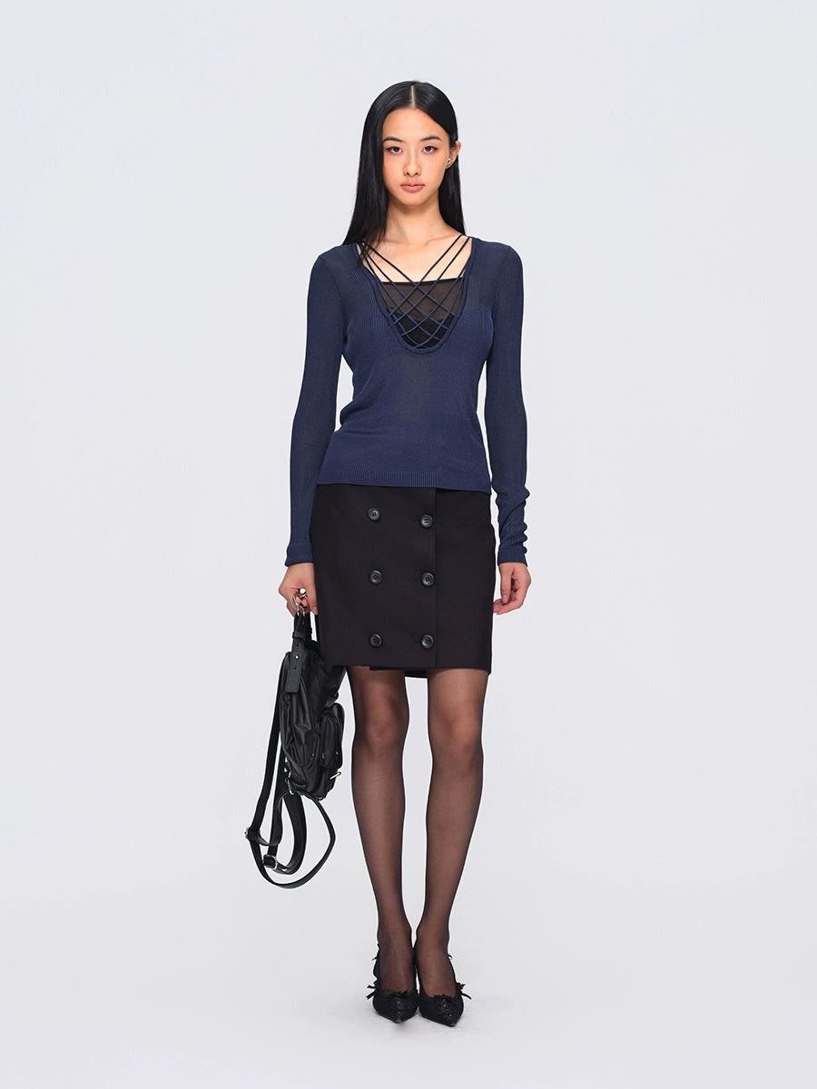 Viscose Hand-Threaded Mock-Layer Sweater