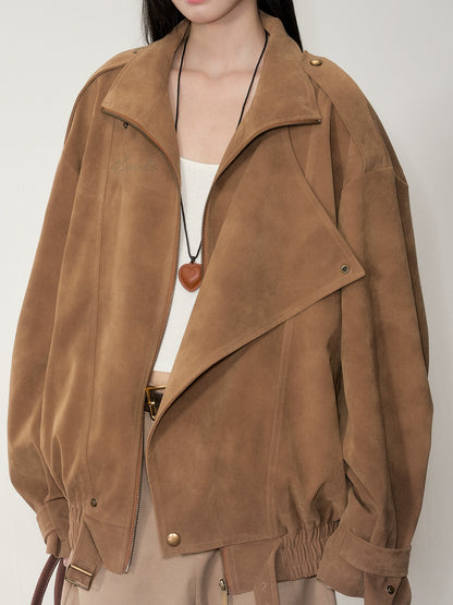 Brown Washed Suede Moto Jacket
