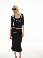 Contrast Knit Halter Skirt Set