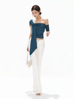 Blue Asymmetric Twist Knit Top