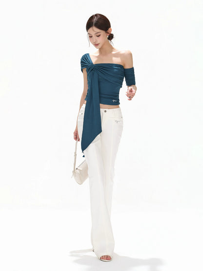 Blue Asymmetric Twist Knit Top