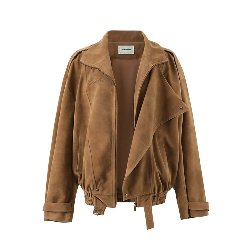 Brown Washed Suede Moto Jacket