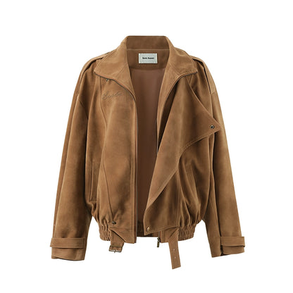 Brown Washed Suede Moto Jacket