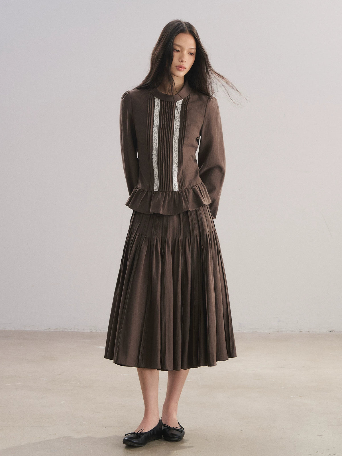 Accordion Pleat A-Line Midi Skirt