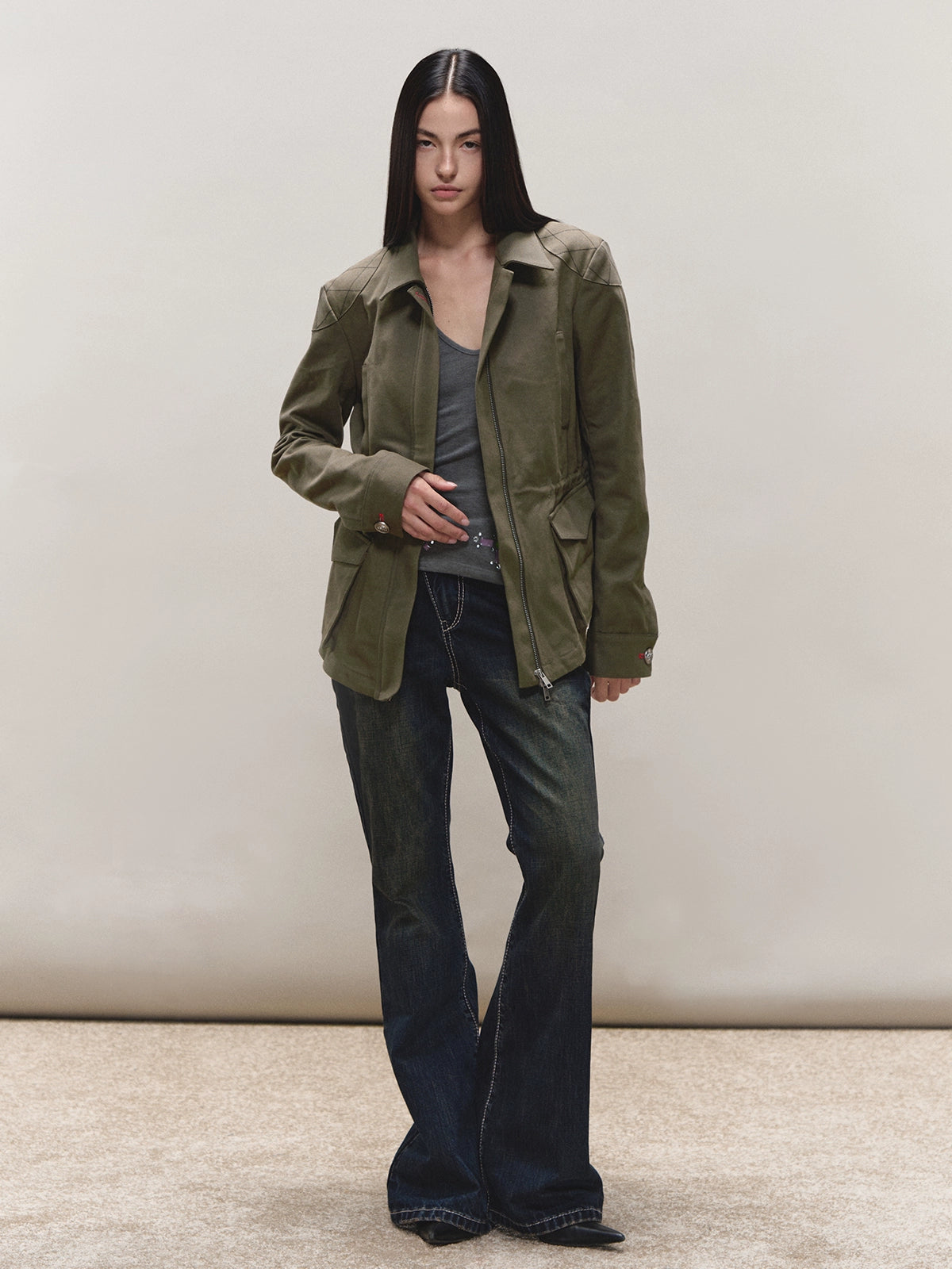 Diamond-Quilt Contrast Hunter Jacket