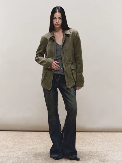 Diamond-Quilt Contrast Hunter Jacket